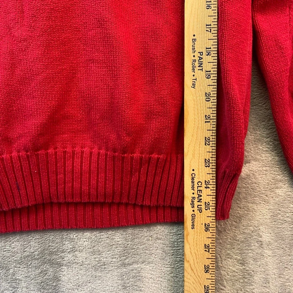 Izod Mens Quarter Zip Pullover Sweater Red Cotton Long Sleeve Size L
